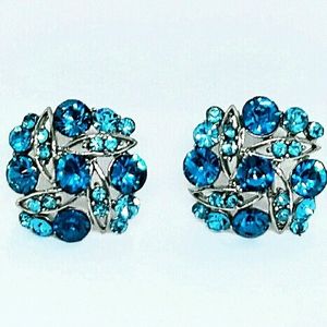 Antique Silver with Blue CZ Crystal Earrings